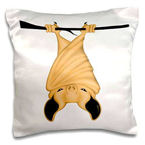 3dRose Anne Marie Baugh - Cute Illustrations - Cute Halloween Hanging Light Orange Bat Illustration - 16x16 inch Pillow Case -pc-324500-1-