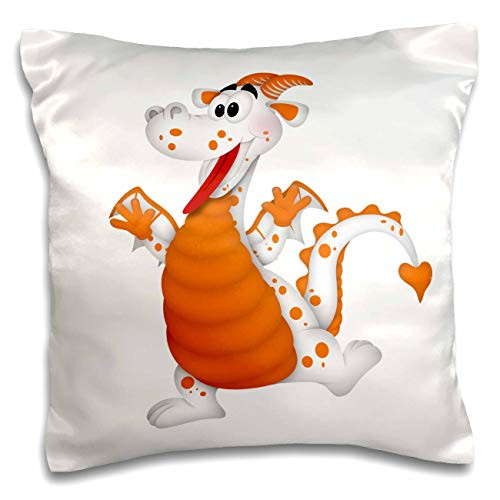 3dRose Anne Marie Baugh - Cute Illustrations - Cute Orange and White Dancing Dragon Illustration - 16x16 inch Pillow Case -pc-324550-1-