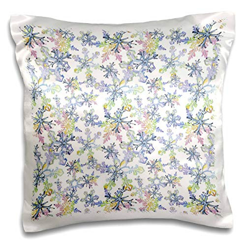 3dRose Anne Marie Baugh - Christmas - Pretty Blue, Pink, Orange, and Green Snow flakes Pattern - 16x16 inch Pillow Case -pc-325430-1-