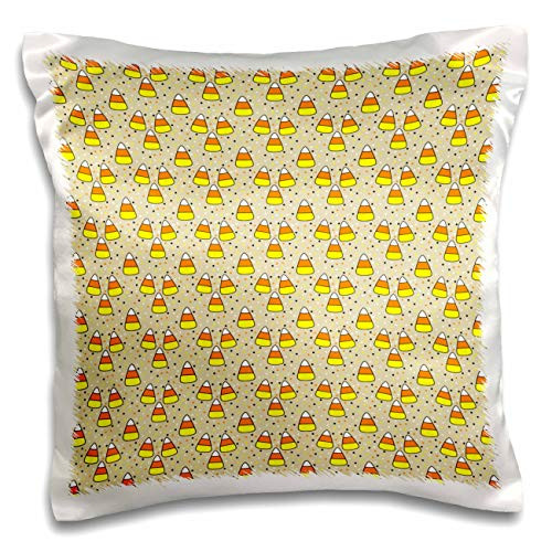 3dRose Anne Marie Baugh - Halloween - Cute Orange, Yellow, and White Halloween Candy and Confetti Pattern - 16x16 inch Pillow Case -pc-325444-1-