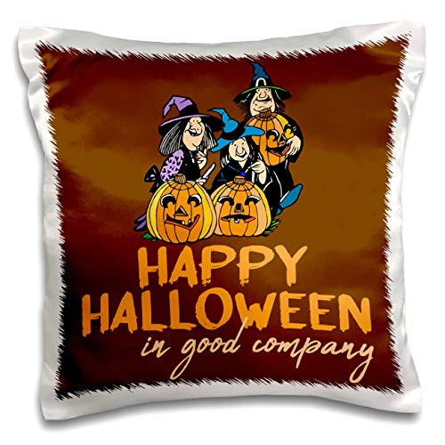 3dRose Happy Halloween in good company funny design on brown background - Pillow Cases -pc-339321-1-