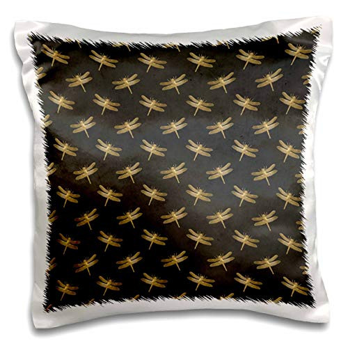 3dRose Chic Brown and Image Of Gold Dragonfly Pattern - Pillow Cases -pc-342839-1-