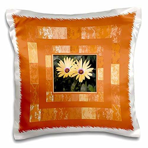 3dRose Image of Yellow Gerber Daisy Photo in Orange Abstract Frame - Pillow Cases -pc-347558-1-