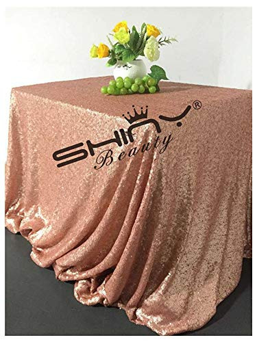 ShinyBeauty Sequin Tablecloth for Rectangle Table 60x102-Inch, Blush Polyester Wedding Ceremony Sequin Fabric Table Cloth Table Overlay