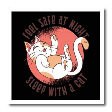 3dRose Sven Herkenrath Cat - Feel Safe at Night Sleep with a Cat Kitty Kitten Pet - 6x6 Iron on Heat Transfer for White Material -ht-320744-2-
