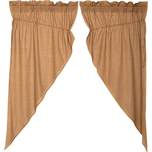 VHC Brands Classic Country Primitive Window Kindred Star Tan Lined Plaid Prairie Curtain Pair