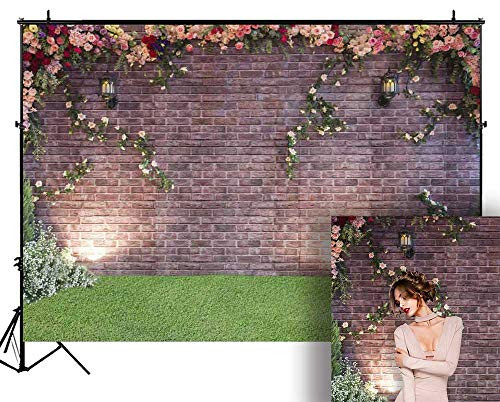 Funnytree 5x7ft Spring Purple Brick Wall Backdrop Flower Floral Grass Photography Background for Outdoor Wedding Bridal Shower Party Decorations Portrait Photo Studio Photobooth Props Funnytree 5x7ft Spring Purple Brick Wall Backdrop Flower Floral Grass Photography Background for Outdoor Wedding Bridal Shower Party Decorations Portrait Photo Studio Photobooth Props