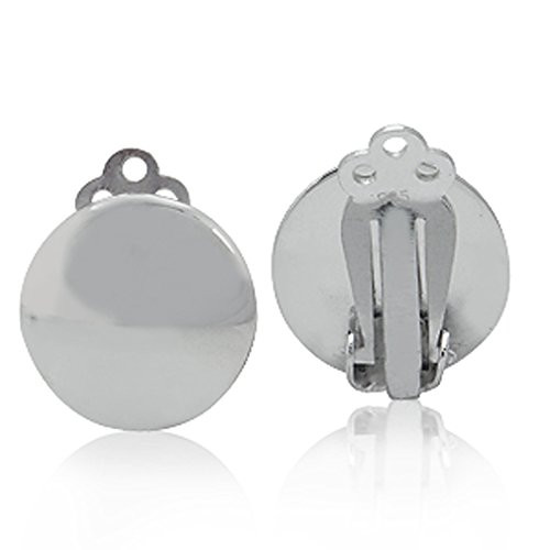 Silvershake White Gold Plated 925 Sterling Silver 14mm Round Disc Shape Clip on Earrings