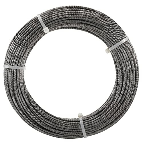 Erfo Stainless Steel Wire Rope Cable,Marine Grade Aircraft Wire Cable 1/8Inch, 7x7 Construction Stainless Steel Cable for Railing,Decking, DIY Balustrade -164FT-