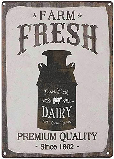 Farm Fresh Dairy Milk Cream Butter Retro Vintage 12Inch X 8Inch-30cm X 20cm- Metal Tin Sign Mural Iron Painting Country Home Bar Wall Decor Art Poster Garden House Signs Yard Outdoor Signs