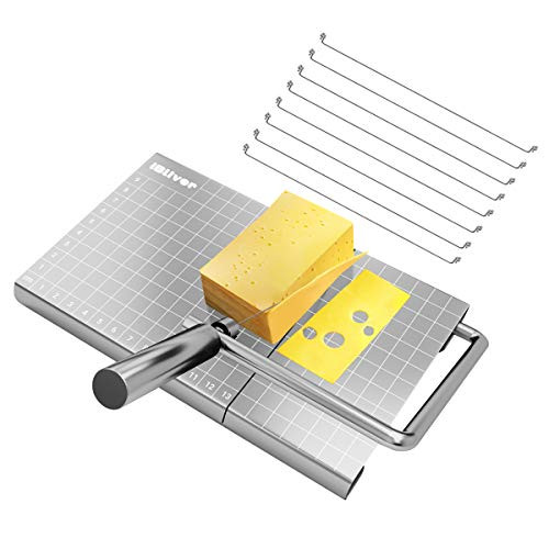 Cheese Slicer with 8 Replacement Wires, iBliver Stainless Steel Cheese Cutter with Accurate Size Scale, Wire Cheese Cutting Board Slicers for Block Cheese Butter