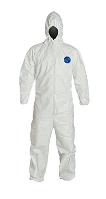 DuPont Tyvek 400 TY127S Disposable Protective Coverall with Respirator-Fit Hood and Elastic Cuff, White, Large (Pack of 6)