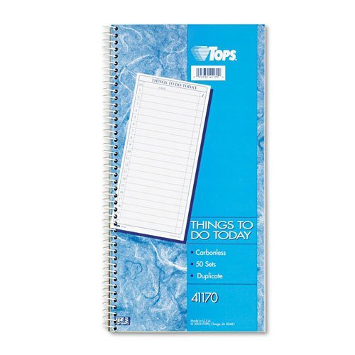 TOPS Products - TOPS - ""Things To Do"" Spiral Daily Agenda Book, 5-1/2 x 11, 2-Part Carbonless, 50/Pad - Sold As 1 PD - Check-off boxes to indicate task has been completed. - Remove original, keep follow-up copy in book as permanent record. - Four r