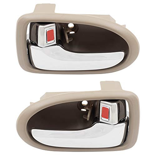 Brock Replacement Pair Set Front Inside Interior Door Handles Chrome Lever w/Beige Housing Compatible with MPV LC6259330D80 LC6258330E80