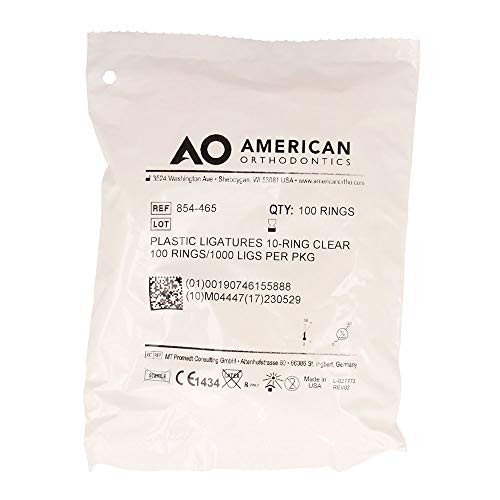 American Orthodontics Ligatures 10-Ring Clear | 100 Rings/1,000 Ligatures Per Pkg | MADE IN THE USA | Hypo-Allergenic, Non-Latex, Medical Grade Polyurethane.045 Inner / .115 Outer Diameter