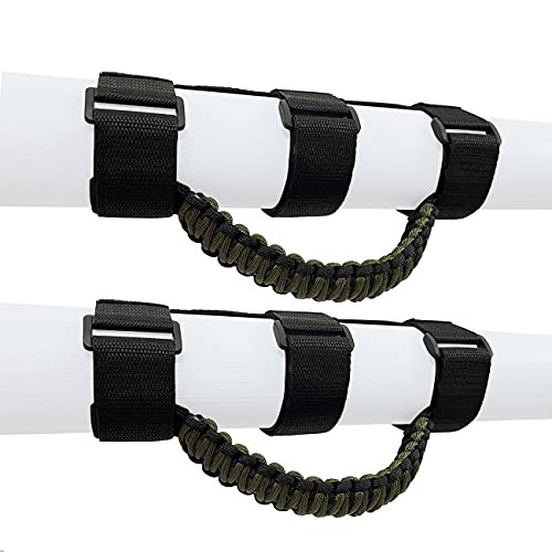ROMASO Roll Bar Grab Handles, Paracord Grab Handles for Jeep Wrangler YJ TJ JK JKU JL JLU,Durable Grip Handles, Roll Bars Hand Grabs for Jeep,Black and Olive