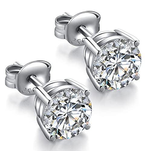 Mens Earrings Stud Mens Diamond Earrings Stud Earrings for Men Diamond Studs Silver Stud Earrings for Women CZ Earrings Fake Diamond Earrings Sterling Silver Stud Earrings Cubic Zirconia 4MM