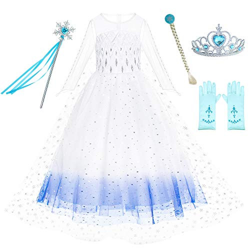 Princess Costumes Snow Queen Fancy Dress for Little Girls Birthday Party with Wig,Crown,Mace,Gloves Accessories 3T 4T