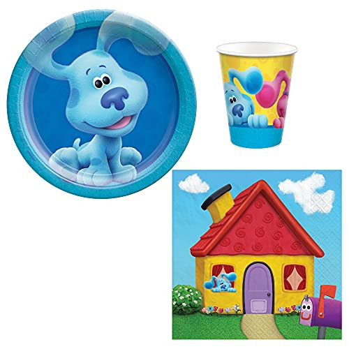 Blues Clues Party Supplies | Blue Themed Bundle Includes Paper Dessert -Snack- Plates, Napkins and Cups for 16 People with Your Favorite Animated Blues Clues Characters