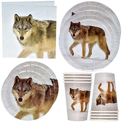 Wolf Jungle Safari Animal Party Supplies Tableware Set 24 9" Paper Plates 24 7" Plate 24 9 Oz Cups and 50 Lunch Napkins for Zoo Forest Animals Hunting Adventure Baby Shower Birthday Theme Decorations Wolf Jungle Safari Animal Party Supplies Tableware Set 24 9" Paper Plates 24 7" Plate 24 9 Oz Cups and 50 Lunch Napkins for Zoo Forest Animals Hunting Adventure Baby Shower Birthday Theme Decorations