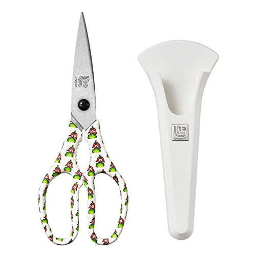 Linoroso Kitchen Shears with Magnetic Holder, Heavy Duty Dishwasher Safe Kitchen Scissors Made with Janpanese Steel 4034, Ultra Sharp Food Scissors for Meat/Vegetables/BBQ/Herbs/Pizza -Graphic,Chili-