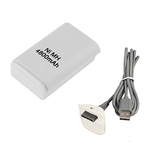 Cotchear 4800mAh Battery Pack  plus Charger Cable for Xbox 360 Controller Replacement Battery  plus Charger Cable for Xbox 360 Wireless Controller - White