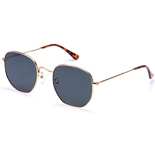 Hexagon Sunglasses for Women Men Retro Glass Lenses Gold Square Metal Frame Dark Sun glasses Shades,51MM