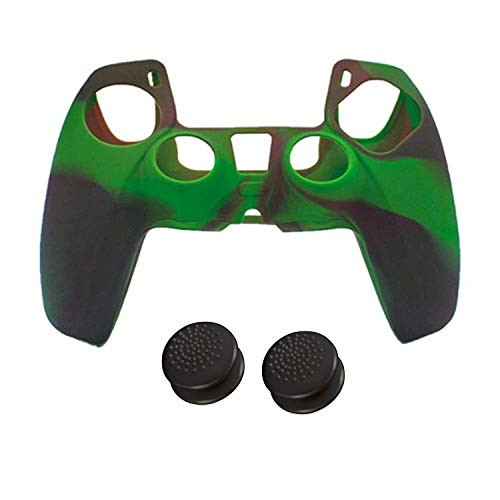 PS5 Controller Grip Skin Anti-Slip Silicone Covers Camouflage Case with Joystick Silicone Cap Protector Case for PS5 DualSense Controller -Green/Brown-