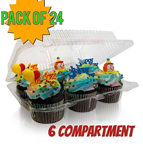 6 compartment Cupcake boxes, Clear Cupcake and Muffin Containers with Hinged Lid, Strong and Sturdy, BPA Free,6 Cavity Cupcake Container , Cupcake boxes (24, 6 -Compartment Cupcake Containers)