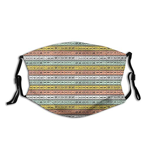 Fashion Activated carbon filter mask,Pastel, Fashion Couture Horizontal Measuring Tape Tailor Pattern Illustration with Numbers, Multicolor,Facial decorations for adult