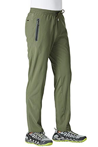 KEFITEVD Workout Pants for Men with Pockets Athletic Training Pants Mens Gym Running Pants with Drawstring Green