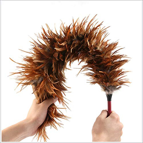 Quality Feather Duster Attracts Dust Particles -Thick Soft Feathers - Durable Ergonomic Wooden Handle Easy Efficient Dusting - Suitable for Cleaning