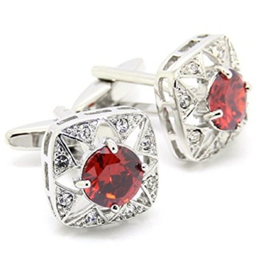 MRCUFF Red Round Crystal Square Cufflinks Pair in a Presentation Gift Box  and  Polishing Cloth