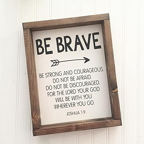 Tamengi Be Brave Be Strong and Courageous Sign Joshua 1:9 | Wood Farmhouse Sign | Nursery Scripture Bible Verse Wall Art Woodlands Boho Arrow Decor