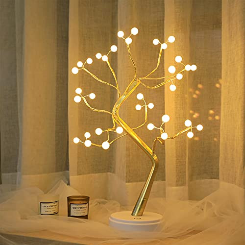 MEETYOU Tabletop Bonsai Tree Lights for Home Decor,DIY Artificial Tree Lights Decoration-Batteries/USB Operated,for Room Decor,Wedding ,Festival ,Party, Bedroom ,Gifts -Warm White,36 LED Pearl-