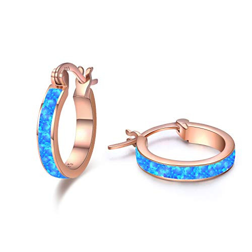 Christmas Day Sterling Silver Opal Hoop Earrings Hypoallergenic Earrings - Rose Gold Pave Circle/Round Cut Small Pierced Huggie Earrings Stud - Jewelry Gift for Women Teen -Silver-Blue Opal- Christmas Day Sterling Silver Opal Hoop Earrings Hypoallergenic Earrings - Rose Gold Pave Circle/Round Cut Small Pierced Huggie Earrings Stud - Jewelry Gift for Women Teen -Silver-Blue Opal-