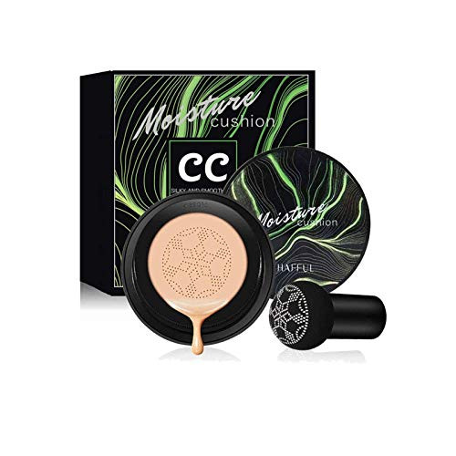 vvovvug Air Cushion CC Cream Mushroom Head Foundation, BB Cream,Foundation Makeup Moisturizing Foundation Brightening Fitting Base,Concealer Lasting -Natural Color-