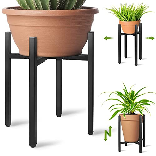 Metal Plant Stand Indoor with Adjustable Width Fits 8 to 12 Inch Pots,Mid-Century Flower Holder for Corner Display-Black?Not Including Flower Pot?