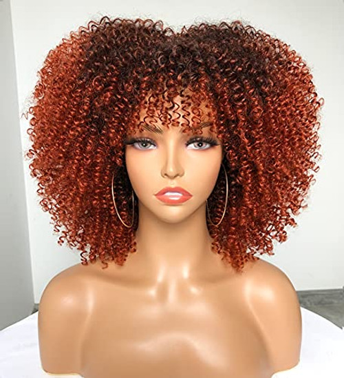 ANNIVIA-X Curly Wigs for Black Women Short Kinky Curly Afro Wig with Bangs Synthetic Heat Resistant Afro Full Wig -14inch Ombre Orange- ANNIVIA-X Curly Wigs for Black Women Short Kinky Curly Afro Wig with Bangs Synthetic Heat Resistant Afro Full Wig -14inch Ombre Orange-