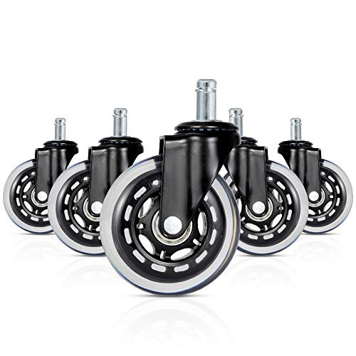 Saturnpower Office Chair Caster Wheels Set of 5 Heavy Duty Office casters for All Floors Including Hardwood, Rolling Rubber Desk Chair Casters for Chairs to Replace Chair mats - Universal fit