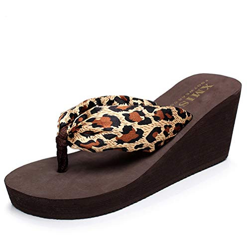 ChyJoey Women's Bohemian Wedge Flip Flops Open Toe High Heeled Platform Summer Beach Satins Thong Sandals