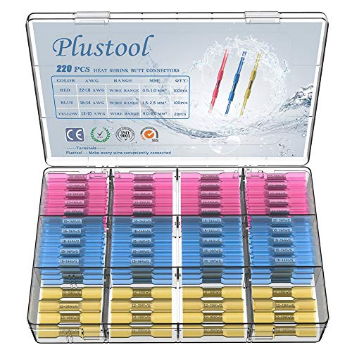 220 PCS Heat Shrink Butt Connectors, Plustool Waterproof Butt Connectors Solderless Electrical Wire Terminals Insulated Marine Crimp Automotive Butt Splice Connectors Kit 220 PCS Heat Shrink Butt Connectors, Plustool Waterproof Butt Connectors Solderless Electrical Wire Terminals Insulated Marine Crimp Automotive Butt Splice Connectors Kit
