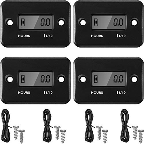 4 Pieces Inductive Hour Meters Digital Engine Meter Automatically Shutdown Tachometers Small Hour Tachometers for Motorcycle Lawn Mower Generator Chainsaws -Black-