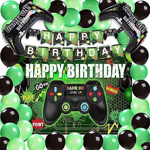 Video Game Party Supplies Backdrop Game on Birthday Party Backdrop Banner Gaming Theme Party Including Banner Black Green Balloons for Birthday Party For Boy Gamer Birthday Party Decoration Video Game Party Supplies Backdrop Game on Birthday Party Backdrop Banner Gaming Theme Party Including Banner Black Green Balloons for Birthday Party For Boy Gamer Birthday Party Decoration