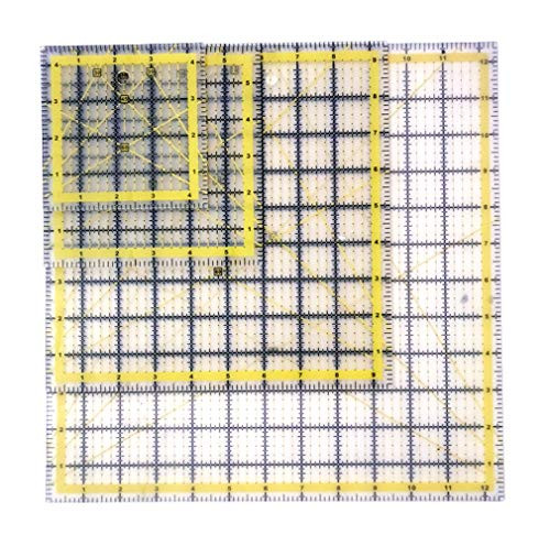 4-Pack Acrylic Quilters Ruler Set 4.5"X4.5", 6"X6", 9.5"X9.5", 12.5"X12.5" Square Ruler Quilt Templates for Quilting and Sewing