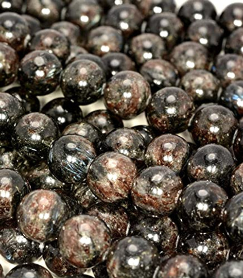 [ABCgems- Madagascan Garnet in Astrophyllite -Gorgeous Garnet Inclusions- Mohs Hardness 4- 10mm Smooth Round Natural Semi-Precious Gemstone Healing Energy Beads