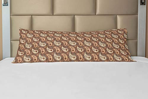 Ambesonne Brown Paisley Body Pillow Case Cover with Zipper, Autumn Leaves Inspired Oriental Continuous Pattern, Decorative Accent Long Pillowcase, 21" x 54", Champagne Pale Cinnamon