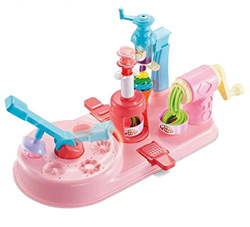 MeeYum Kids Play Dough Set, 3 in 1 Ice Cream Maker, Noodle Machine and Molds for Boys and Girls-58 Peices-