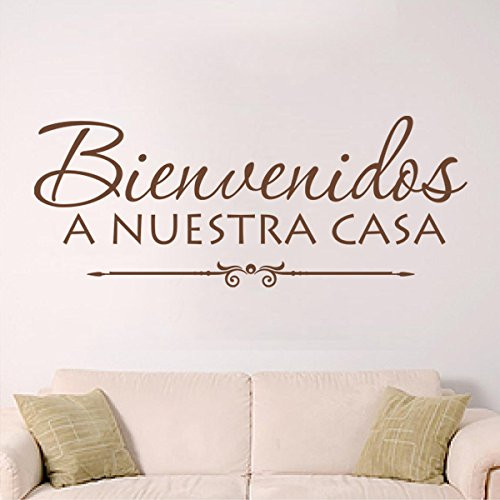 DigTour WallArt Spanish Wall Decal Vinyl Family Quote Words Wall Graphic Home Art Decoration - Bienvenidos A Nuestra Casa/Welcome to Our Home Brown