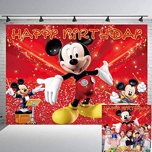 Mickey Mouse Backdrop Cartoon Mouse Colorful Dots Photography Backdrop 1st 2nd 3rd Birthday Party Supplies for Girl Boy Baby Shower Photo Background Photography Banner Decorations 7x5ft